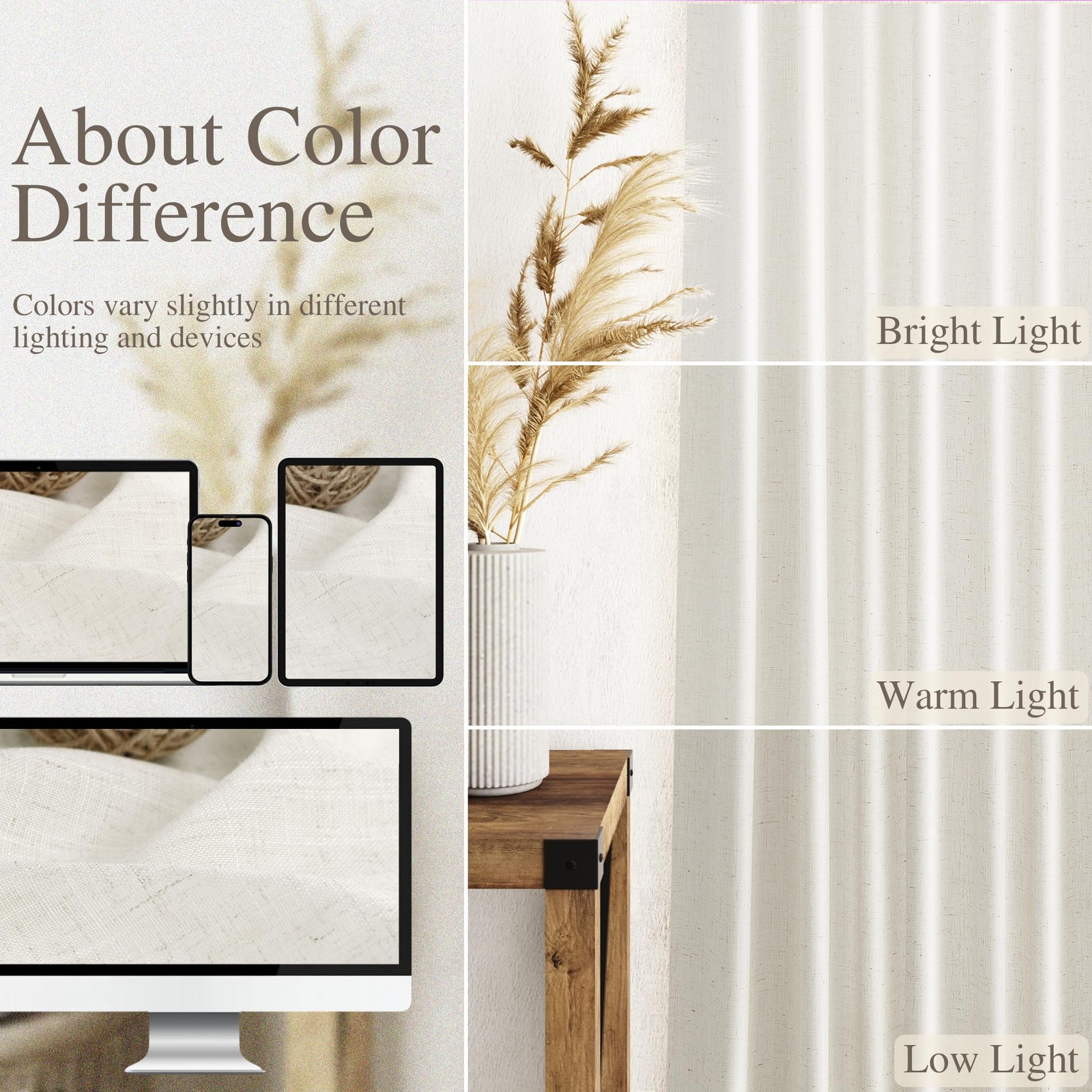 2 Panels Set Cream Linen Curtains 108 inches Long for Living Room Extra Long …