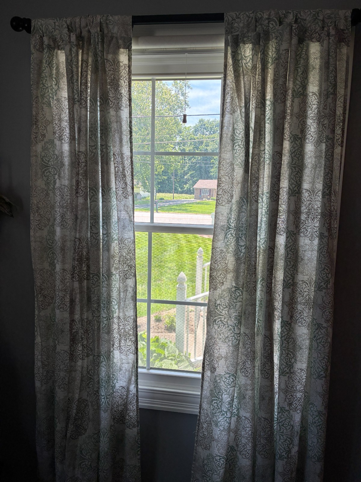 Lot of 4 teal gray medallion print tab top curtain panels 29W x 83L