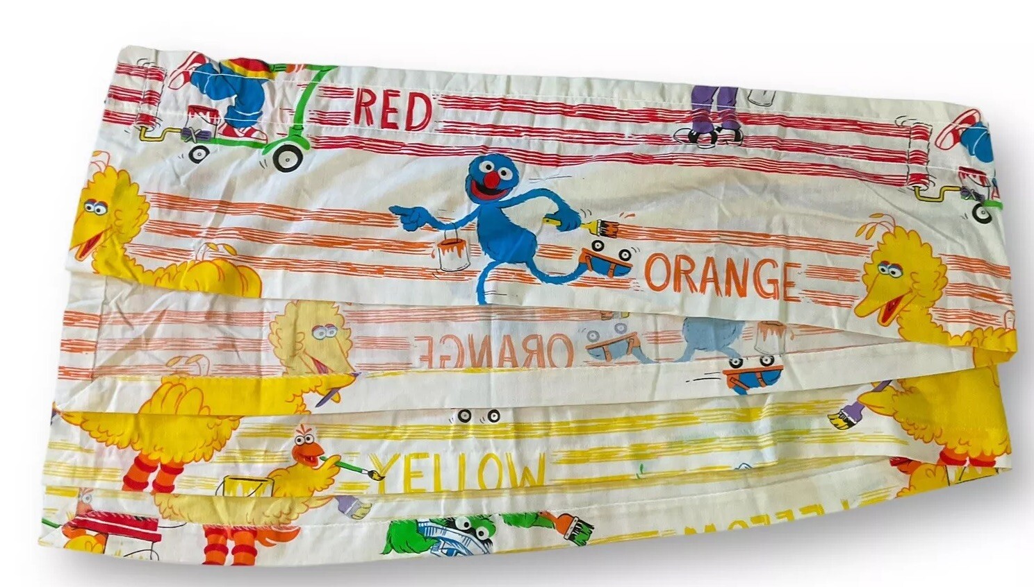Vtg 80s SESAME STREET Colors Muppet Curtain Valance Pair Bold Bright 80”x10.5”