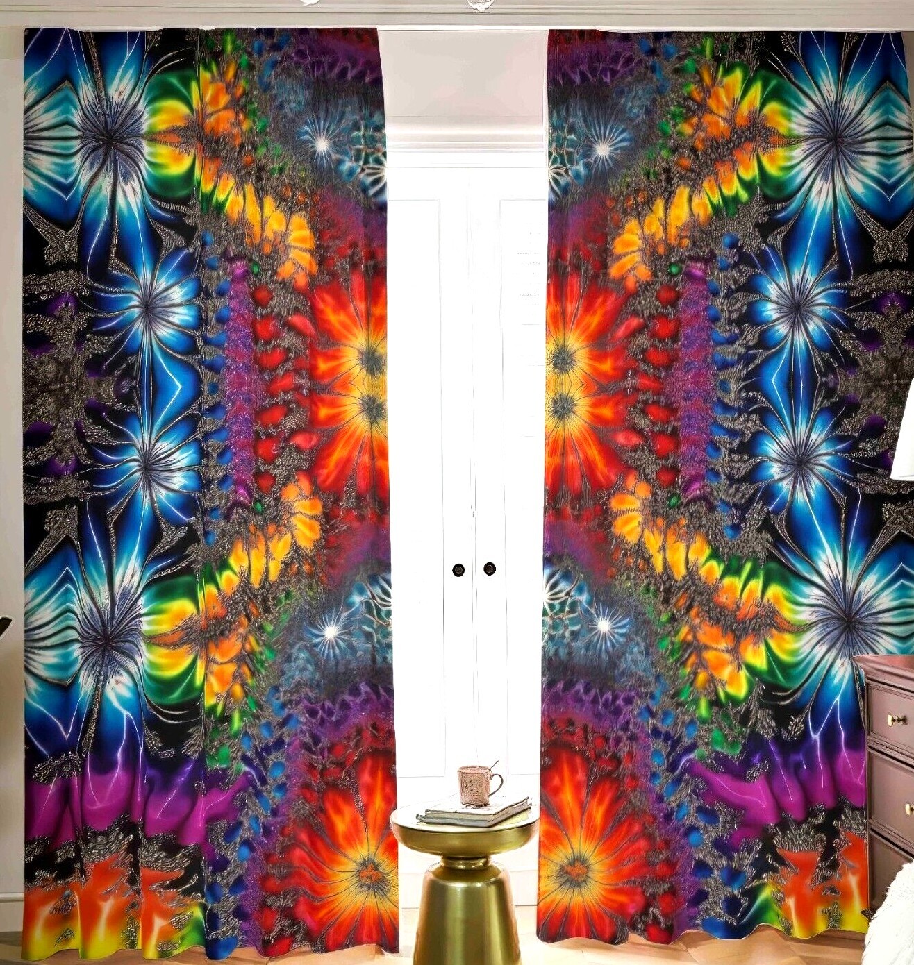 Psychedelic Tie Dye Blackout Curtains, Room Darkening Cooling 2 Drapes Black Out