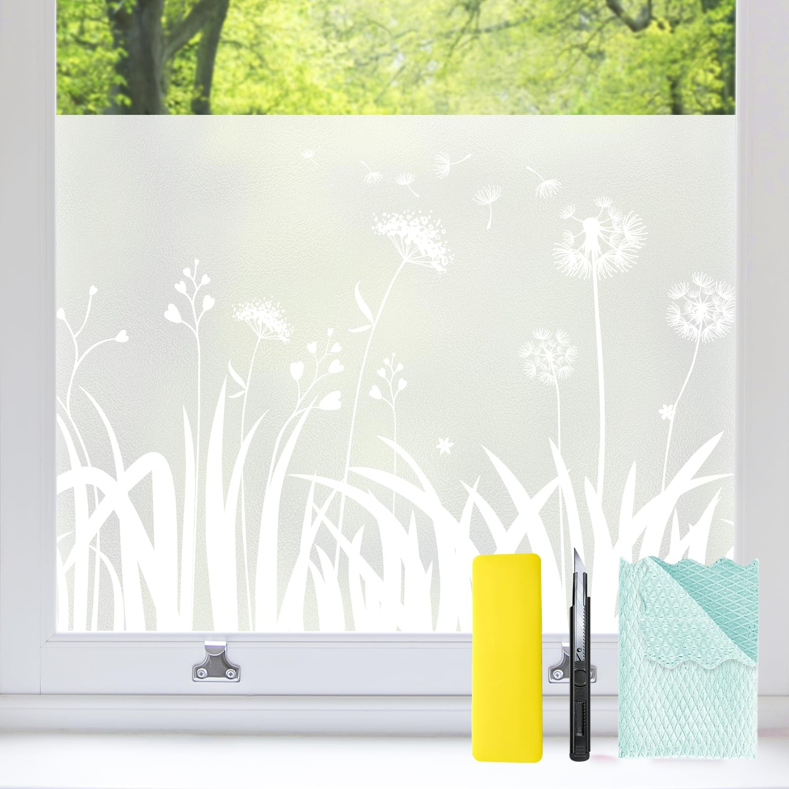 Frosted Window Privacy Film with Installation Tools, Static Cling Bathroom De…