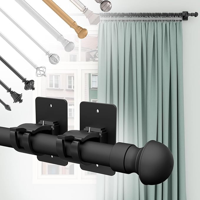 4 Pieces Universal Plastic Self Adhesive Curtain Rod Bracket No Drill for Home