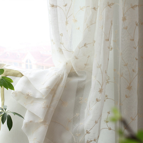 Floral Embroidered Sheer Tulle Curtains Voile Bedroom Tulle Window Blinds Drapes