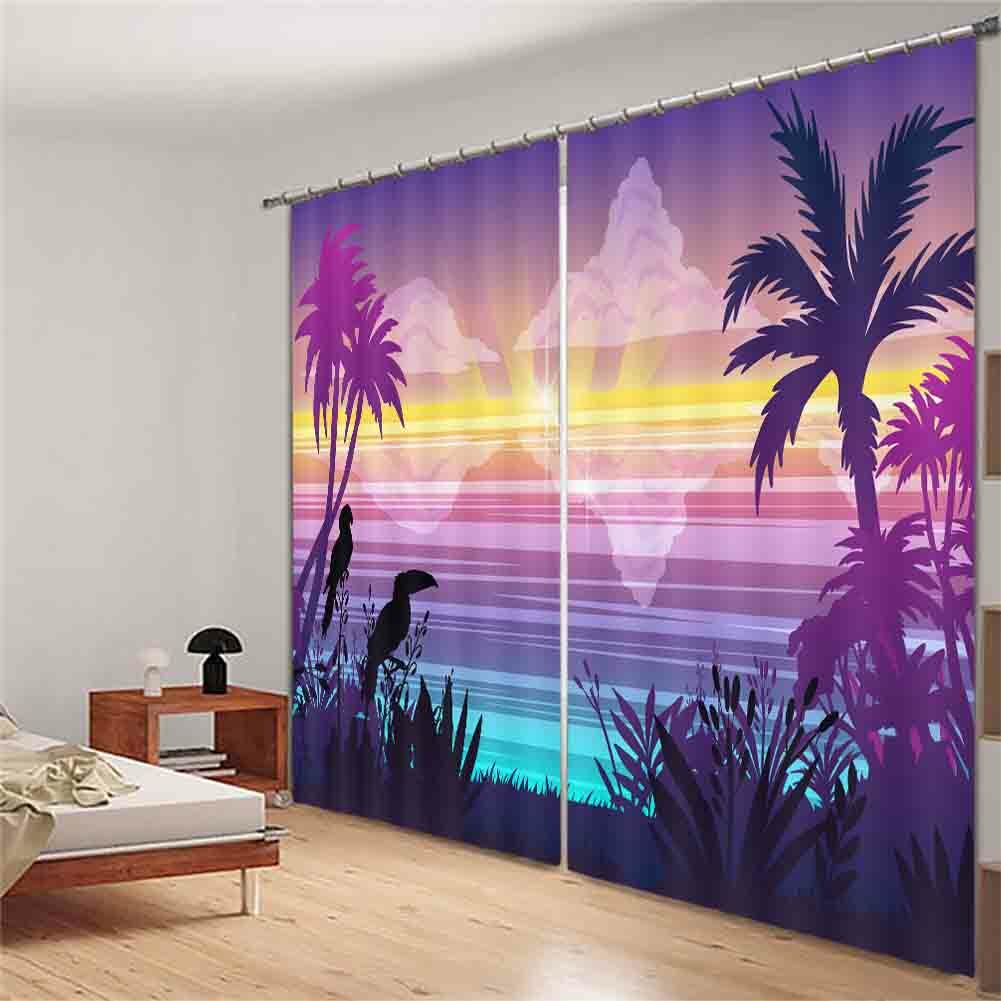 Purple Listen Fall Sky 3D Curtain Blockout Photo Printing Curtains Drape Fabric