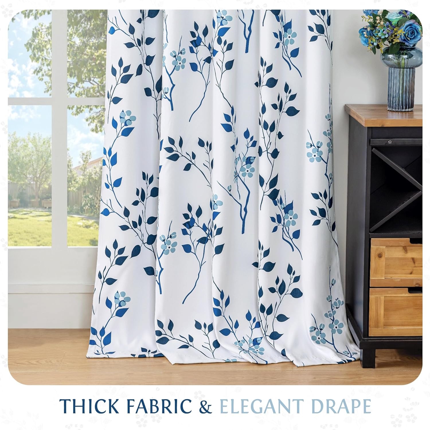 Beauoop Floral 100% Blackout Curtains 90 Inch Length 2 Panels for Bedroom Living