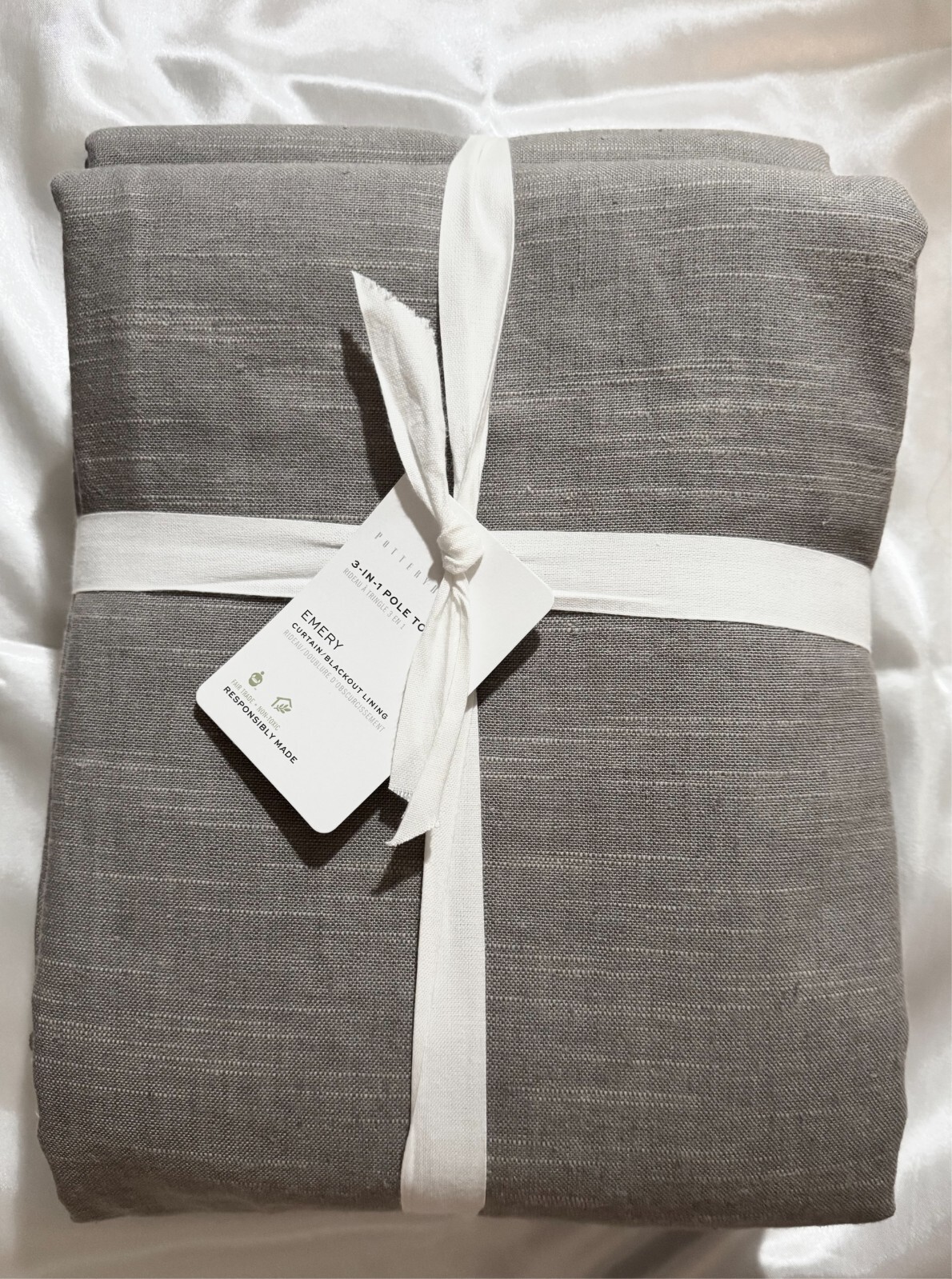 Pottery Barn Emery Linen Blackout Curtain 100 x 108 Flagstone Gray 3 in 1 Pole