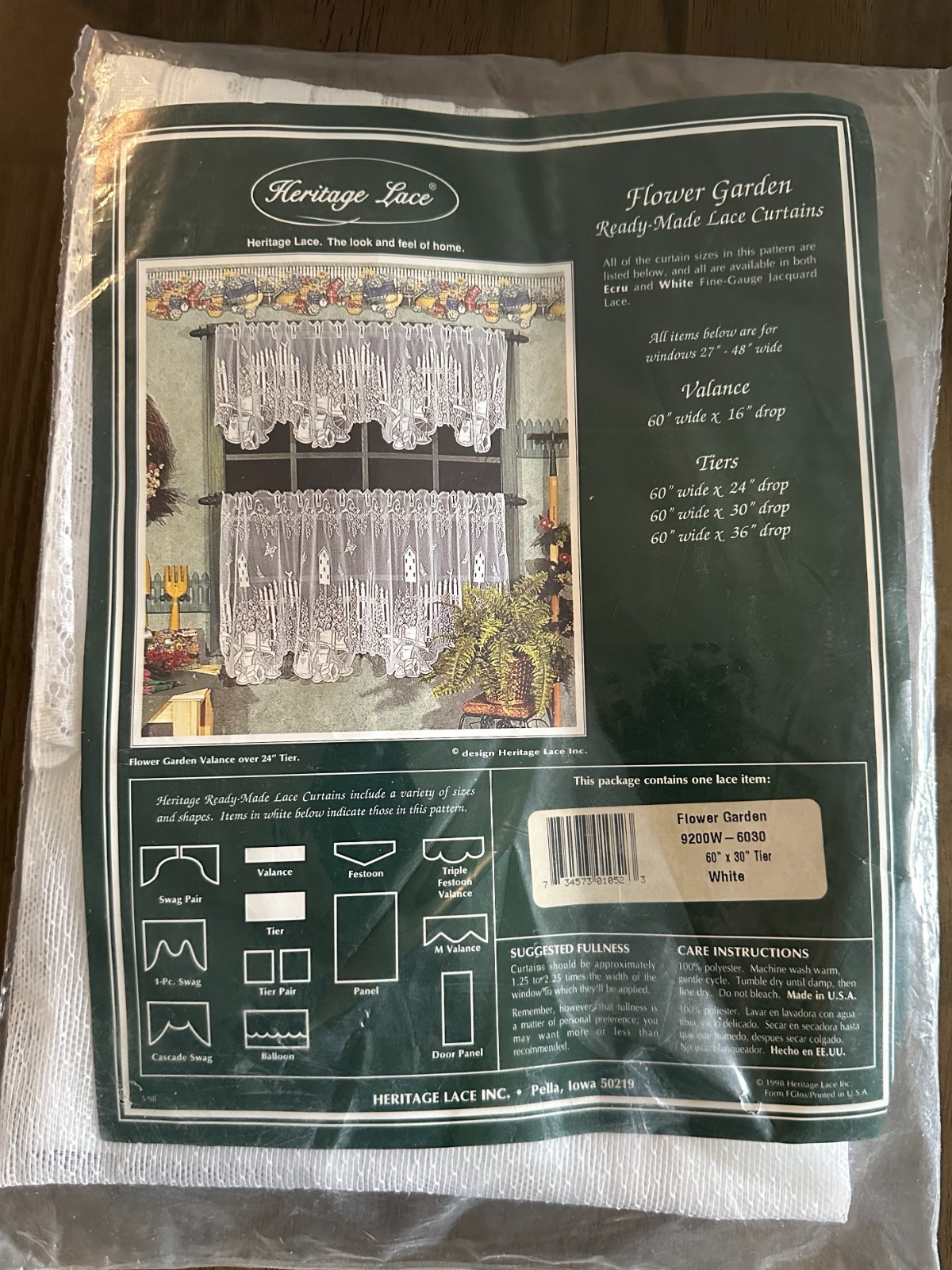 Vintage Heritage Lace Flower Garden Tier Curtain White 60” x 30” NEW