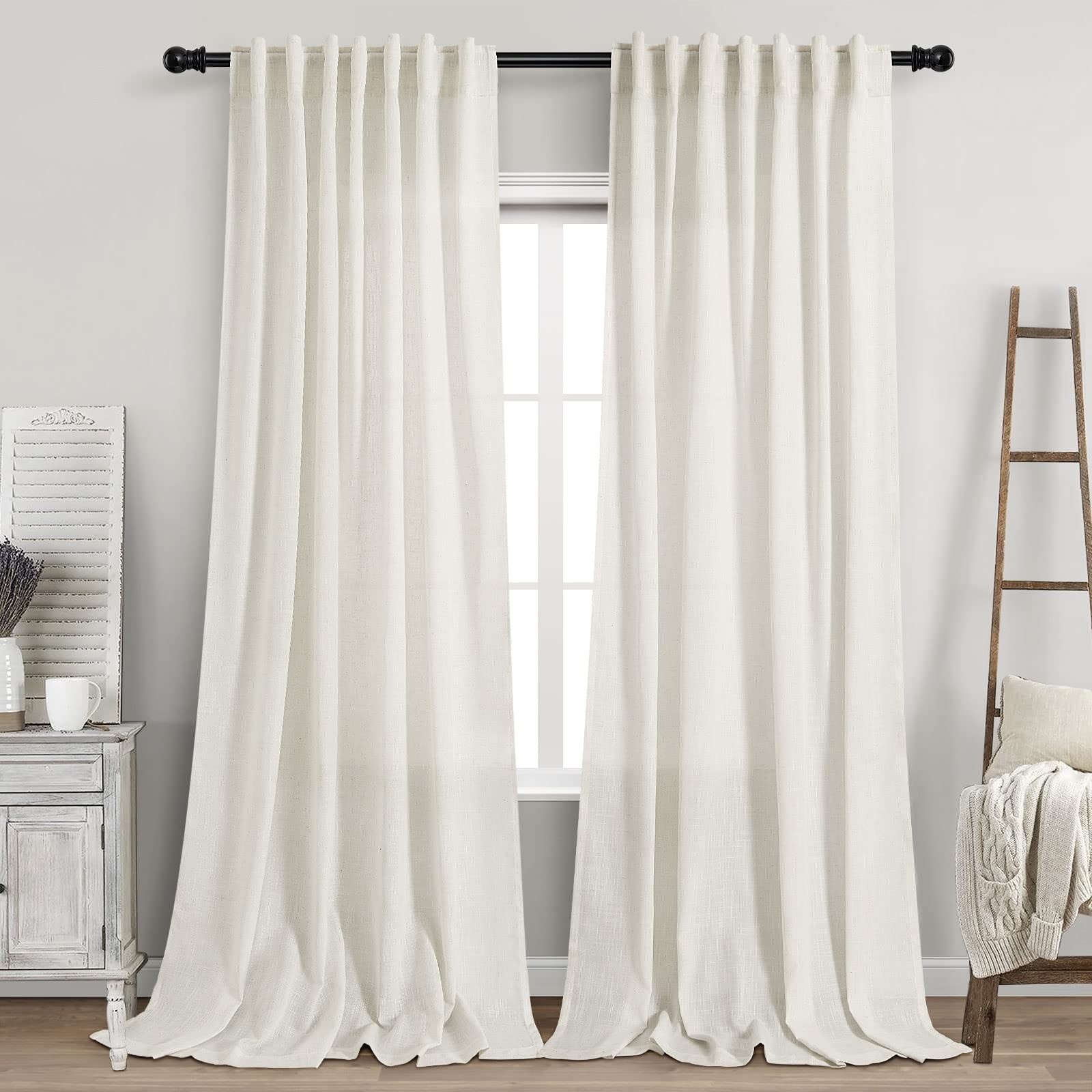 2 Panels Set Cream Linen Curtains 108 inches Long for Living Room Extra Long …