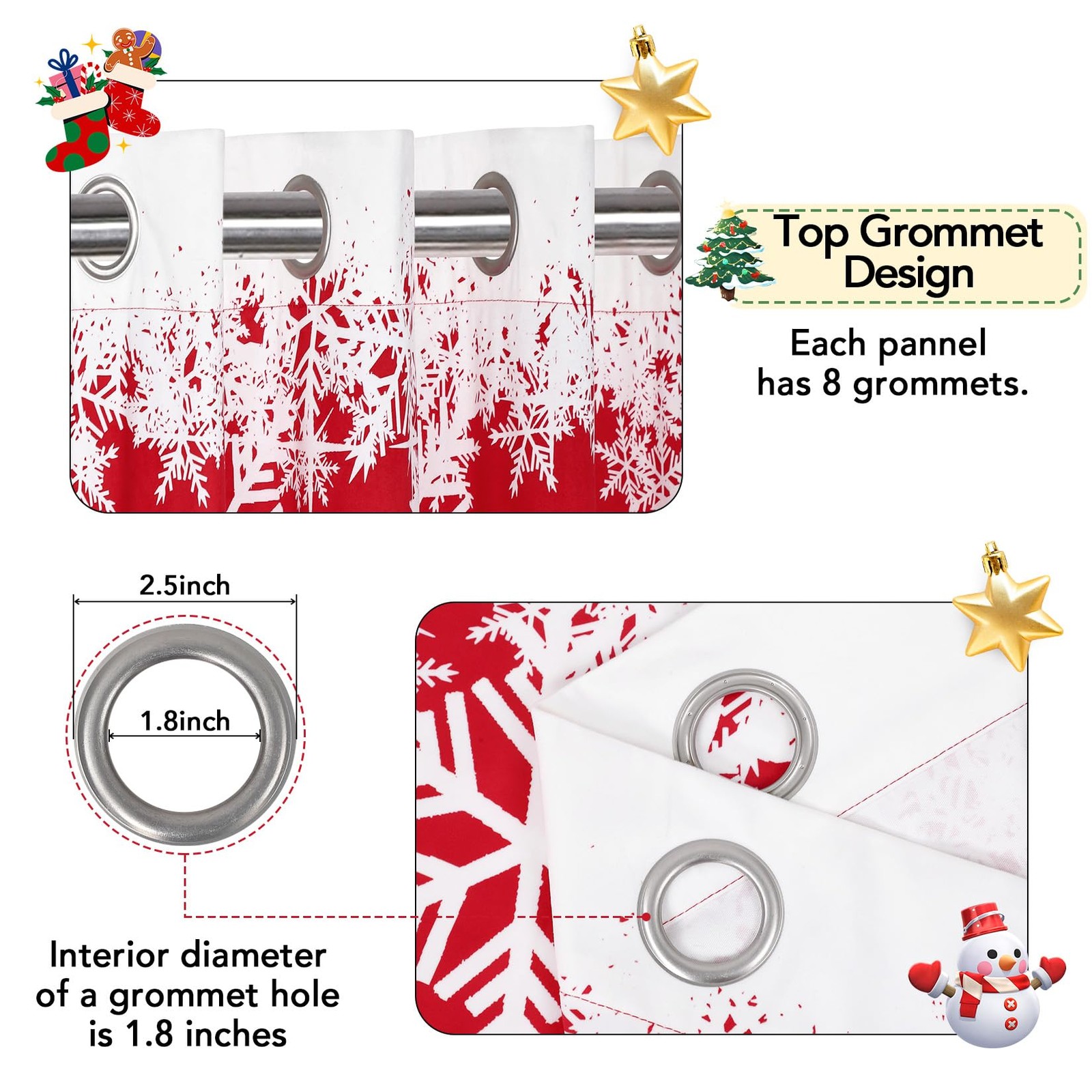 Caromio Christmas Curtains For Living Room 95 Inch Red Christmas Snowflake