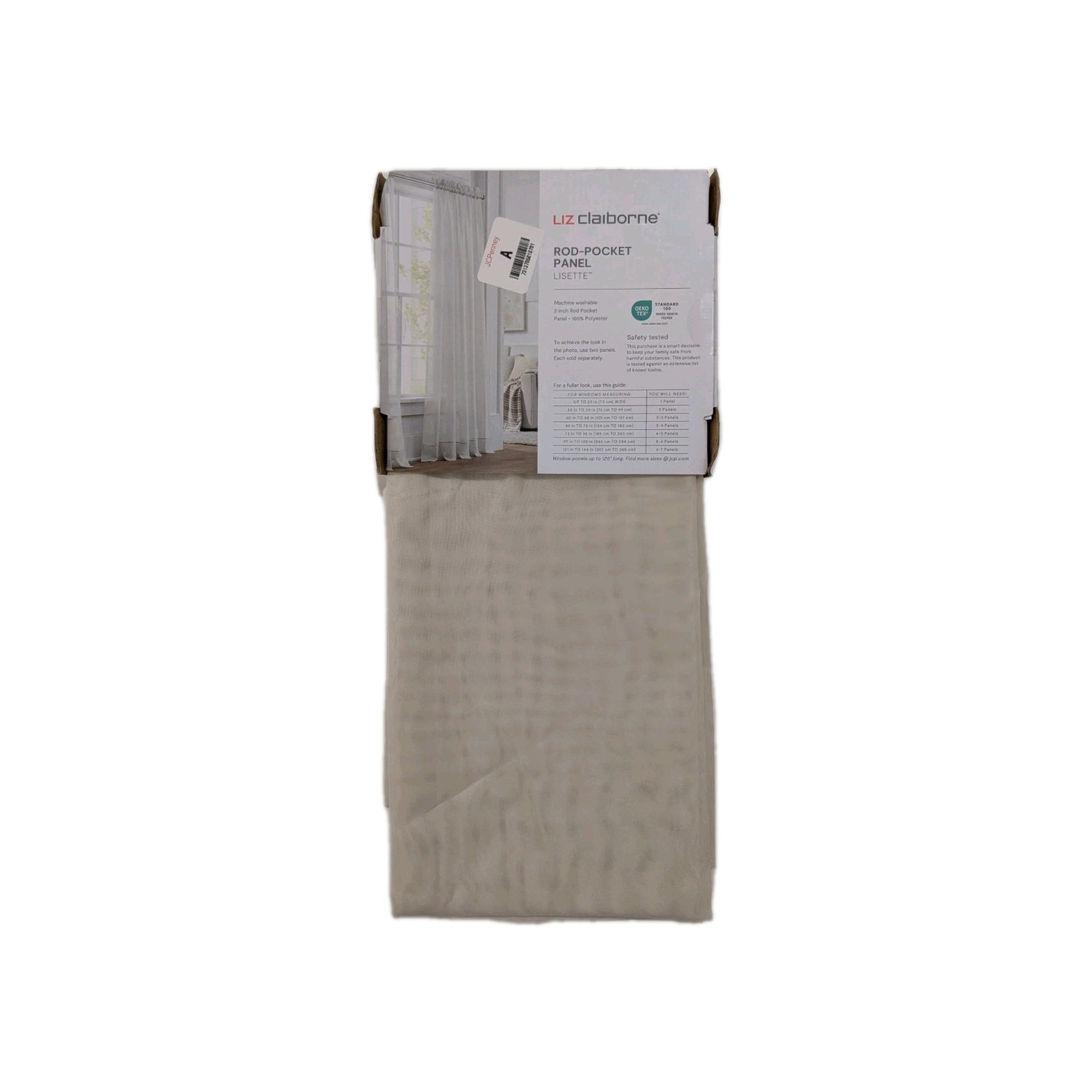 Liz Claiborne Rod Pocket 1 Panel Sheer 60 In X 84″ Length In Ivory Sheer BIN 1