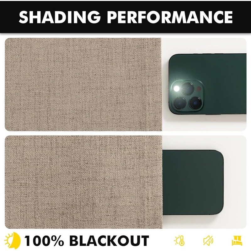 Blackout Curtains Light Blocking Faux Linen Noise Reducing Energy Saving Drapes