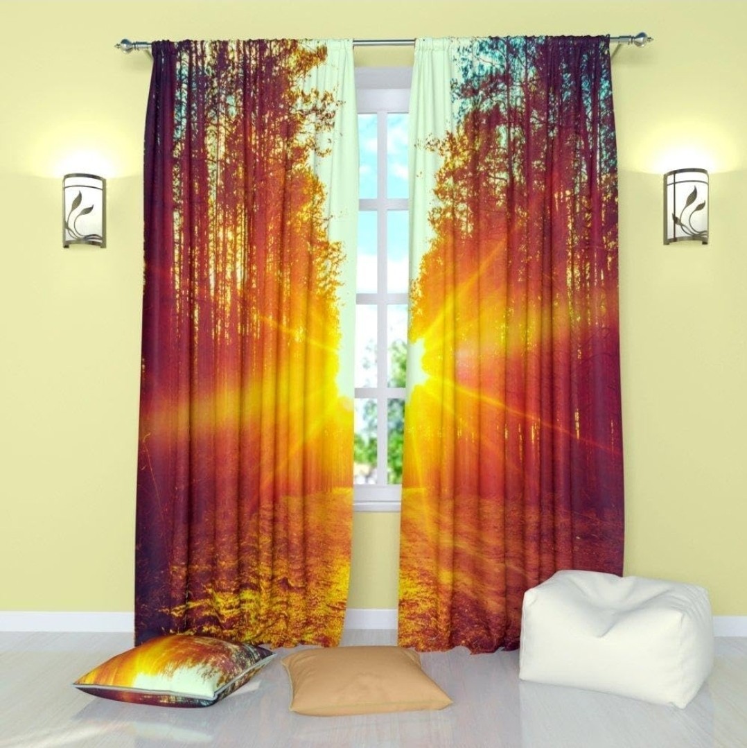 Sunset Forest Curtains Tall Trees Woodland Curtains Rod Pocket Room Darkening 84