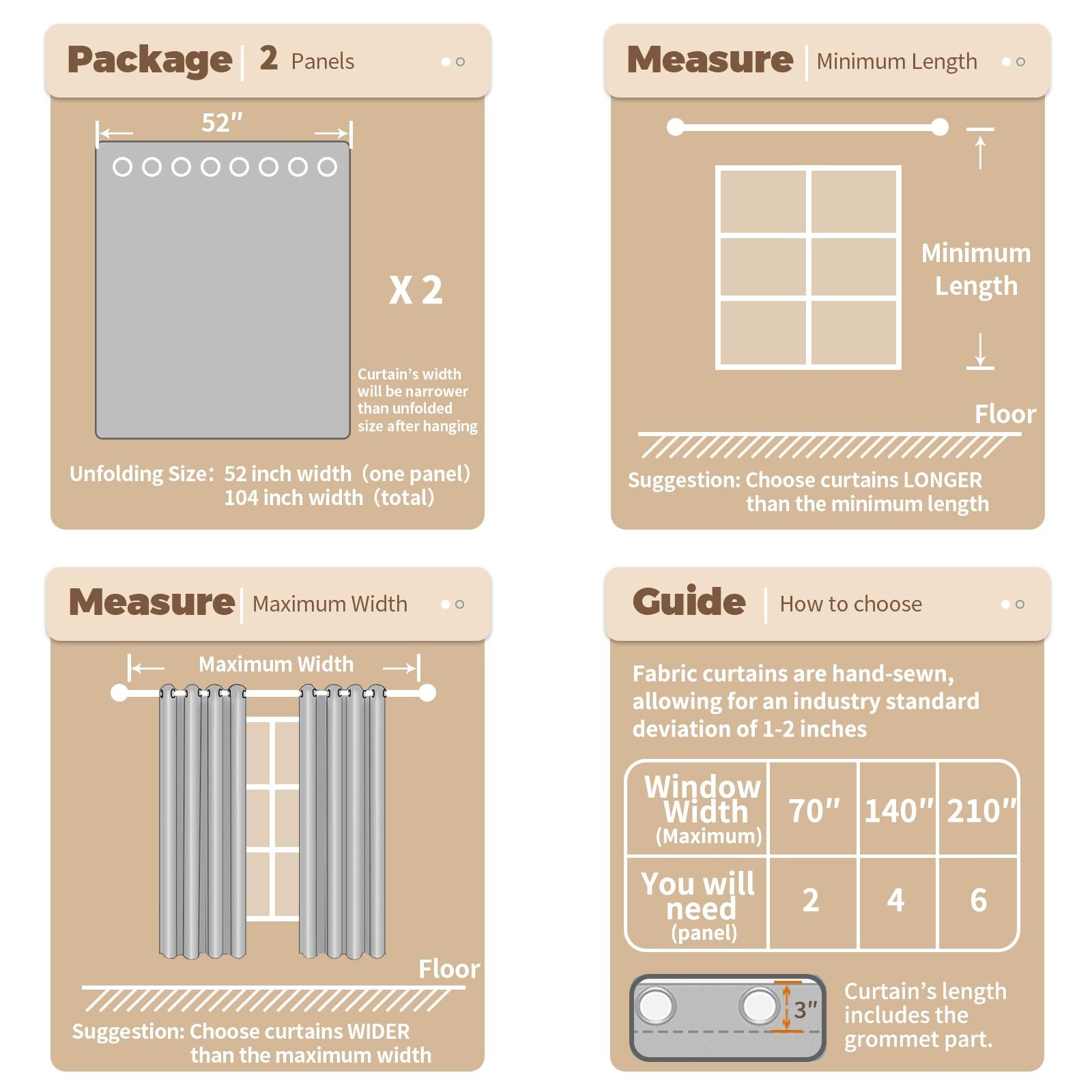 BGment 100% Blackout Curtains for Bedroom 84 Inch Long – Burlap Color Linen Text