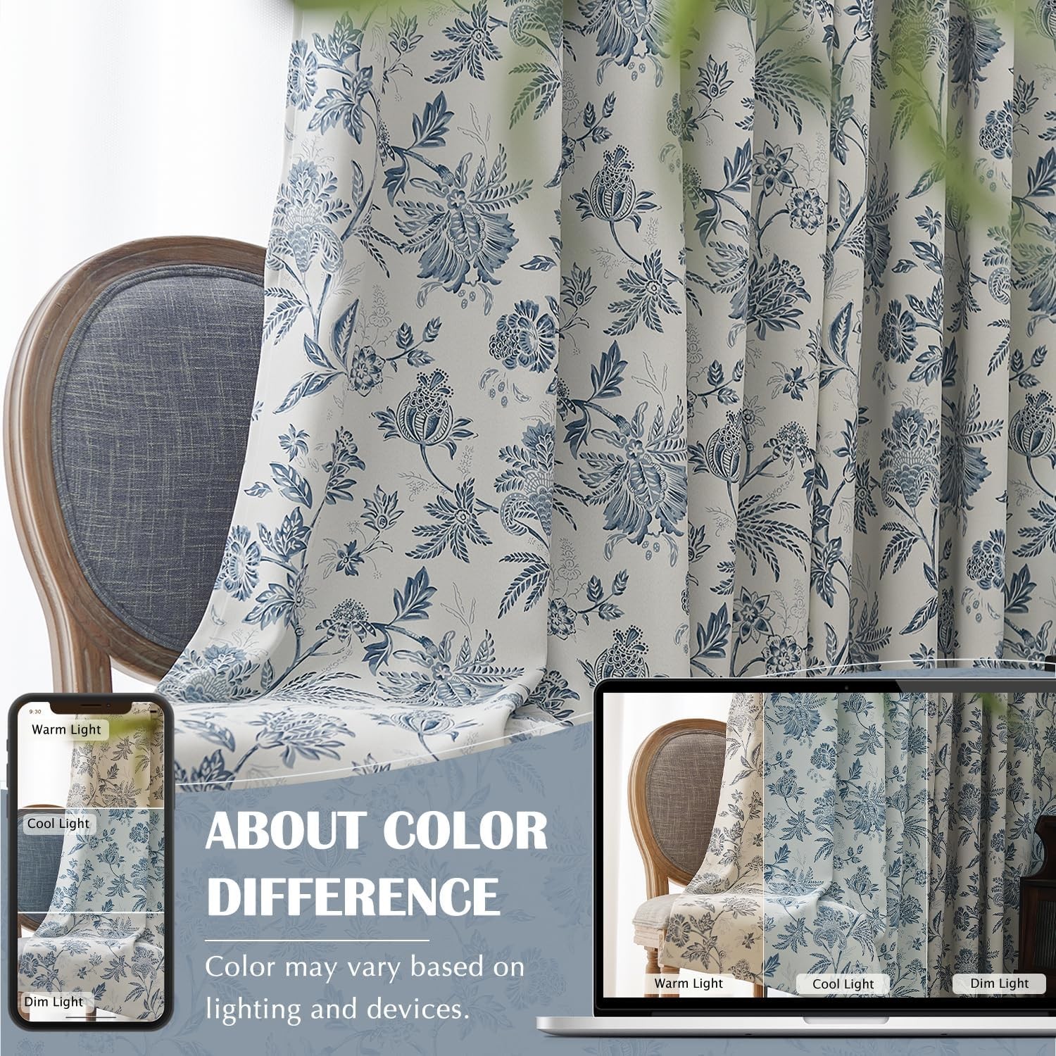 Blackout Floral Curtains Printed Flower Black Out Curtains, French Country Back