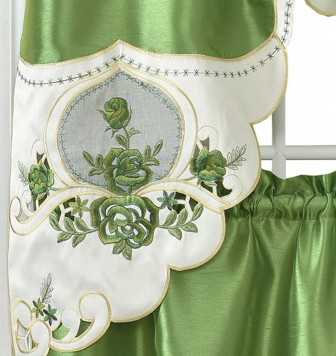 GOHD Golden Ocean Rose Melody 3pcs Kitchen Cafe Curtain Set.Farmhouse Swag and