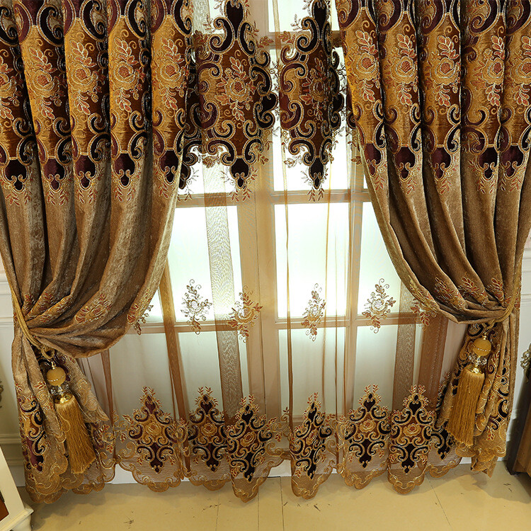 Chenille Embroidery Curtain Cloth Pelmet Floral Voile Tulle Window Screen Drape