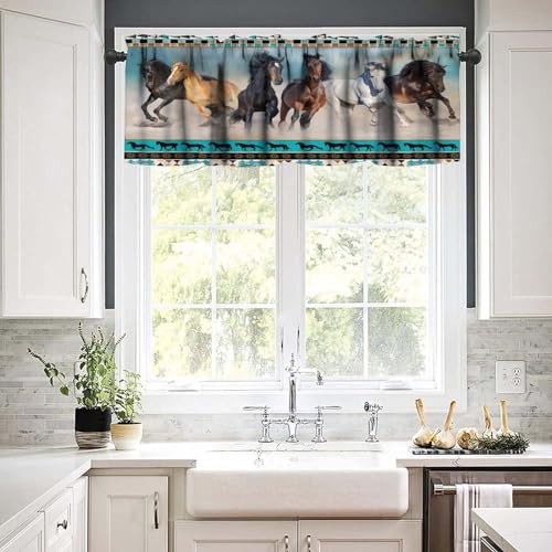 Vintage Horse Valance Curtains for Bedroom, Country Aztec Primitive Totem