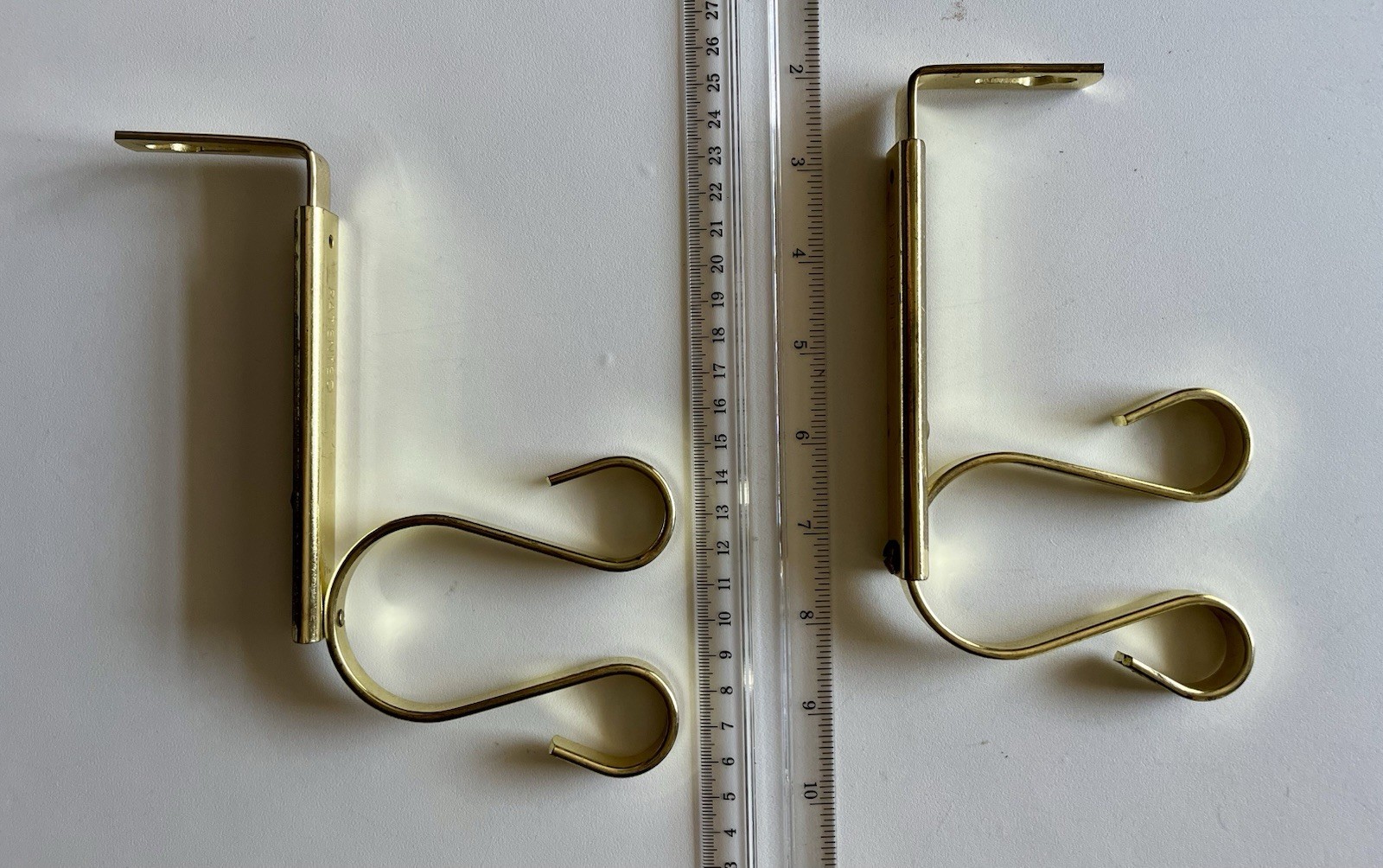 Vintage MCM Brass Double Gooseneck Window Shag Drapery Hooks Set of 2
