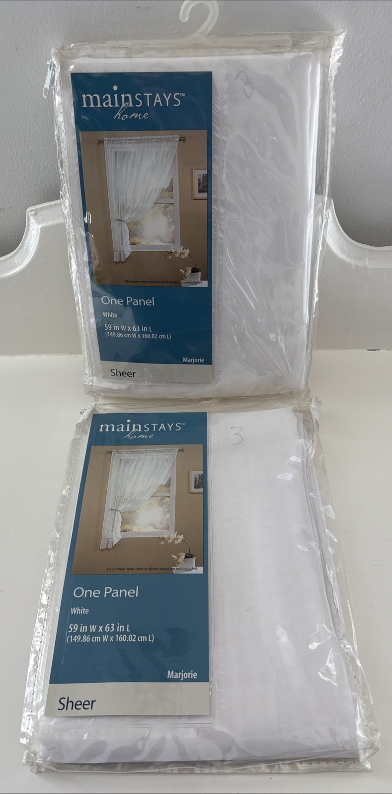 Mainstays Sheer White Curtains/ Drapery Panels ~ Set Of 2 ~59”Wide 63”Long NEW