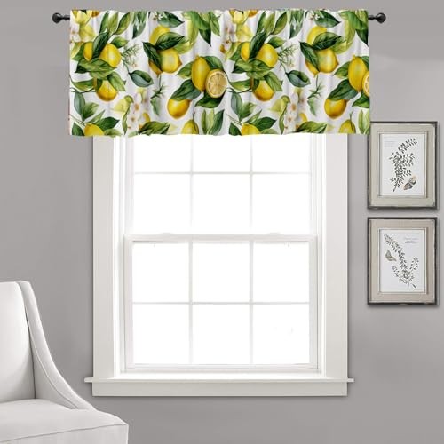 Nature Exotic Lemon Tree Branches Treatment Valance Watercolor Plant Fruit Art