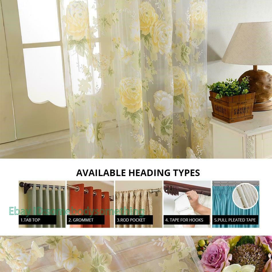 Yellow Floral Rose Tulle Curtains for Window Yarn Bedroom Door Curtain Drapes