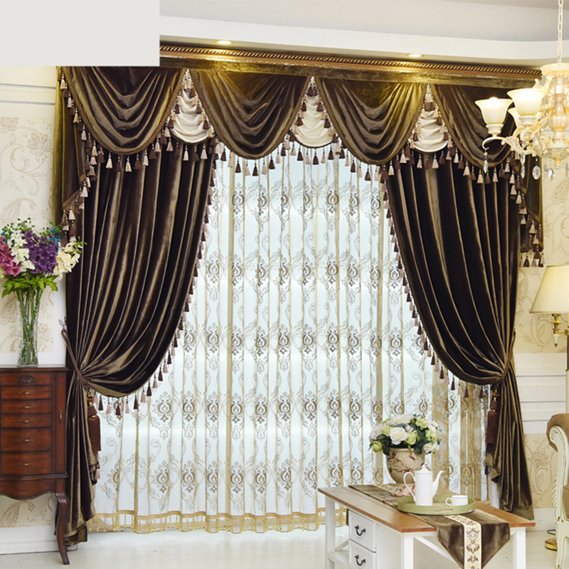Luxury European velvet solid color cloth curtain tulle sheer valance E670