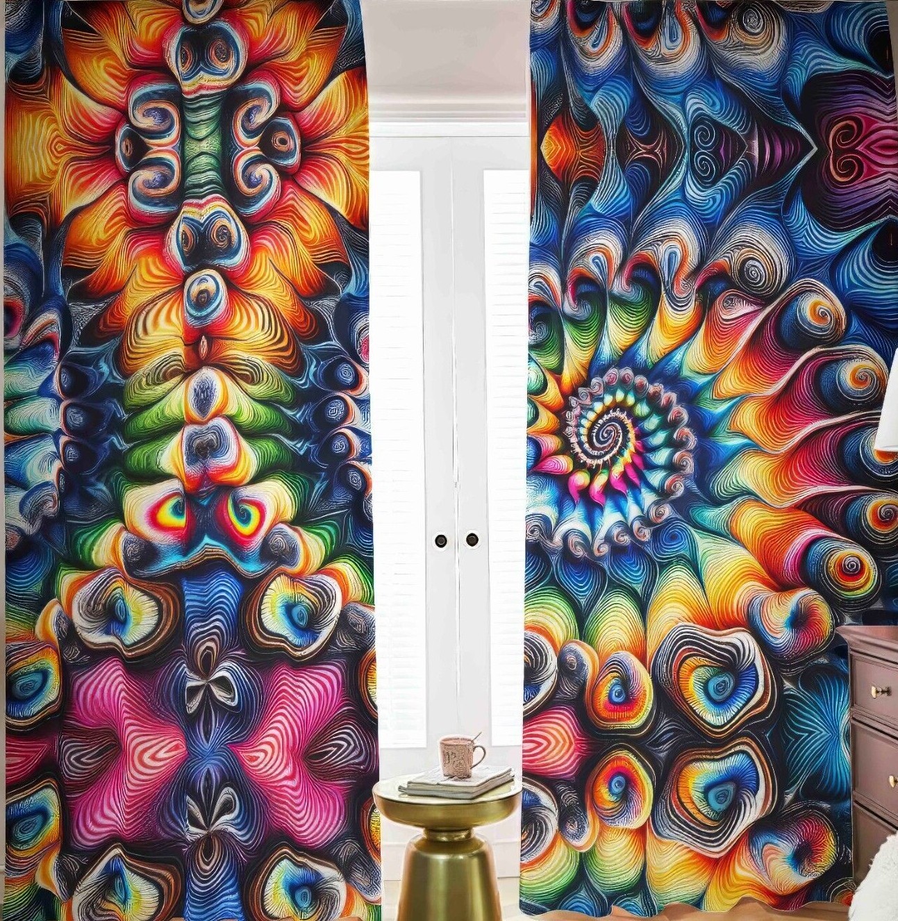 Psychedelic Tie Dye Blackout Curtains Black Out Rainbow Spiral Tied Dyed Fractal