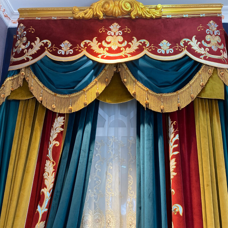 Custom luxury French high-end velvet blue red cloth curtain valance drape C1043