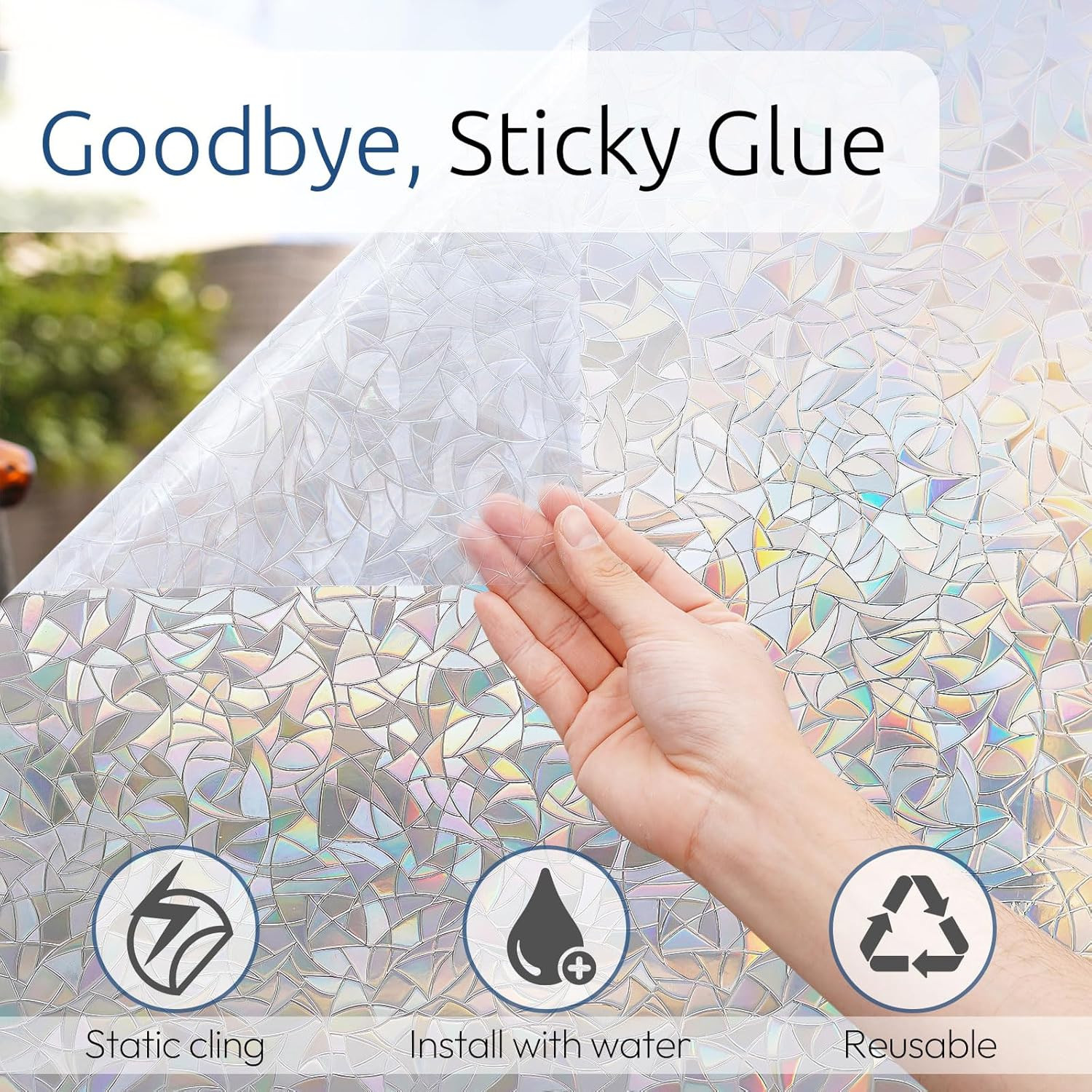 Window Privacy Film Rainbow Film Decorative Window Sticker, 3D Static Stained Gl