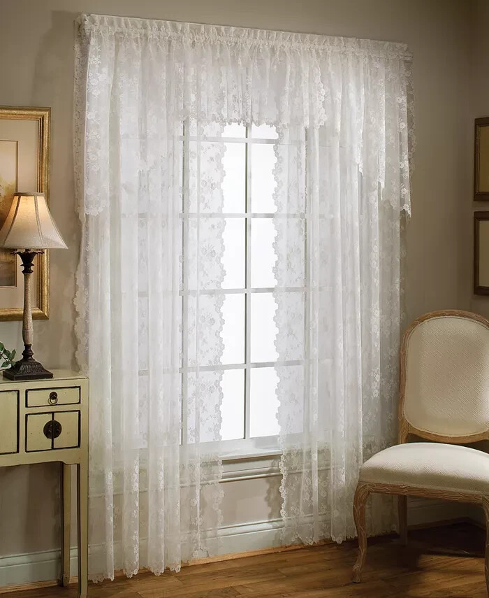 Saturday Knight Feminine Petite Floral Fleur 56″ x 84″ Sheer Curtain Panel Ivory