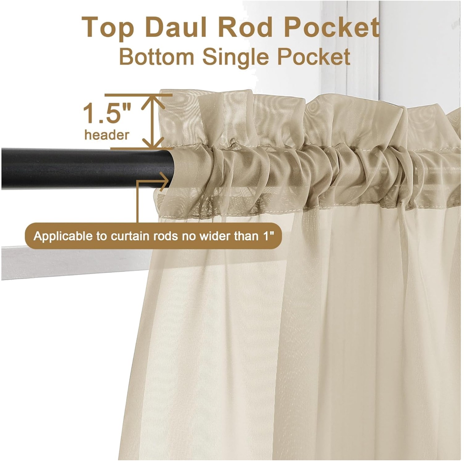 Taupe Sheer Curtains 42×90 in – Solid Light Filtering Panels