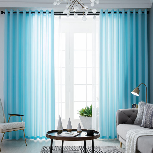 Blue Semi Sheer Tulle Curtains Room Treament Soft Crushed Voile Curtains Drapes