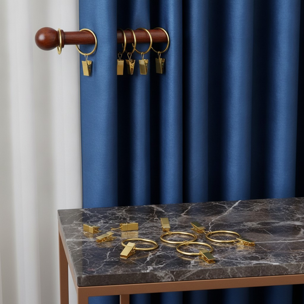 44 Pack Gold Curtain Rings with Clips, Curtain Clips for Drapes, Drapery Ring…