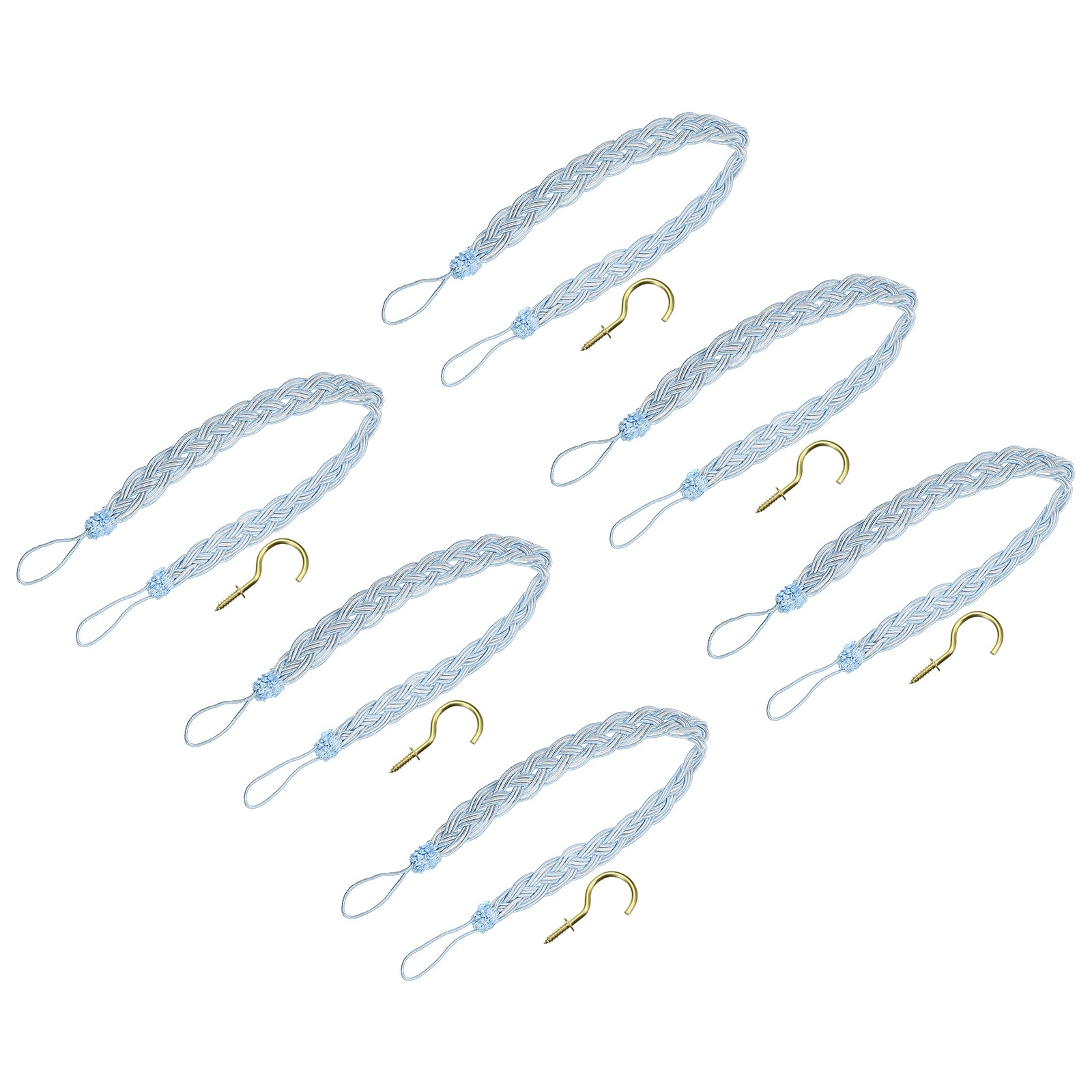 6Pcs 58cm/23″ Curtain Tieback Braided Drapery Holdback Holder Light Blue/Silver