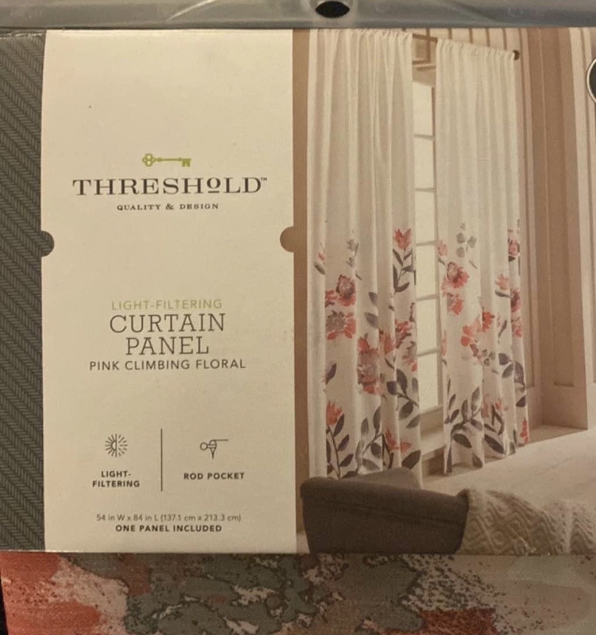 8 Threshold Pink Climbing Floral Single Light Filtering Curtain Panel 54″ x 84″