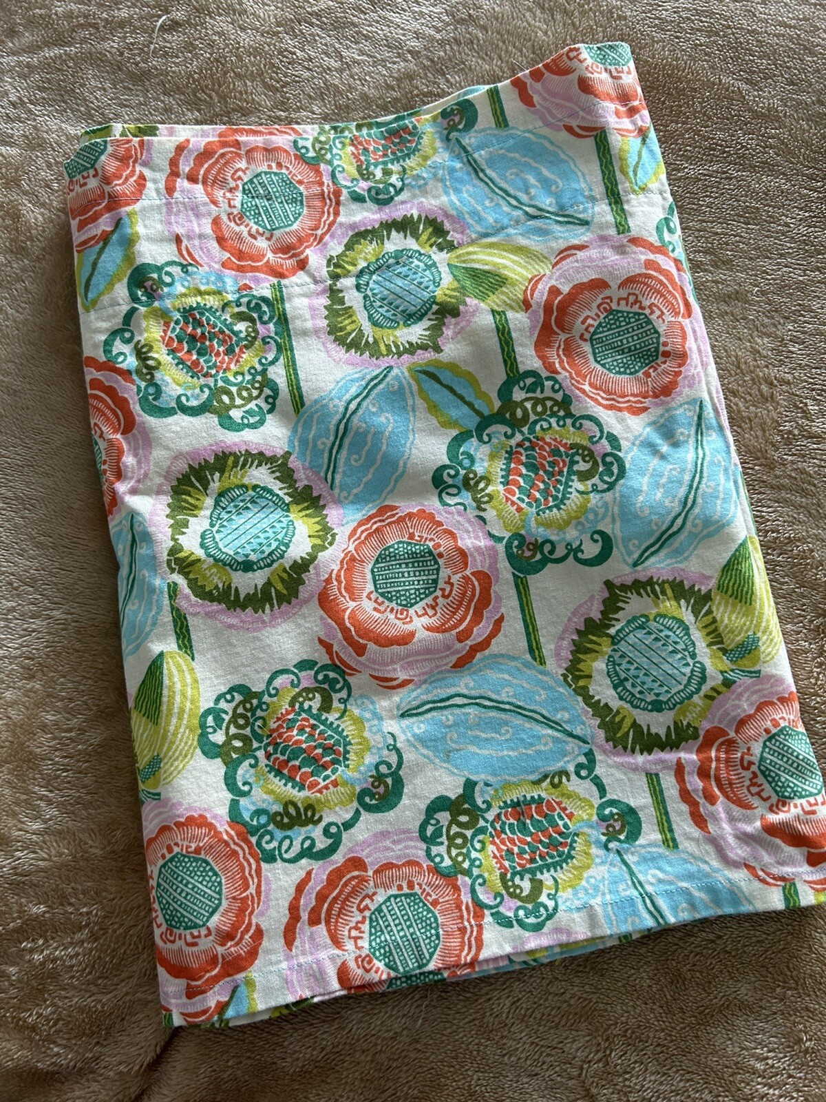 VTG ART DECO Flower Power VALANCE Curtain 82″X14″ Lined Cotton