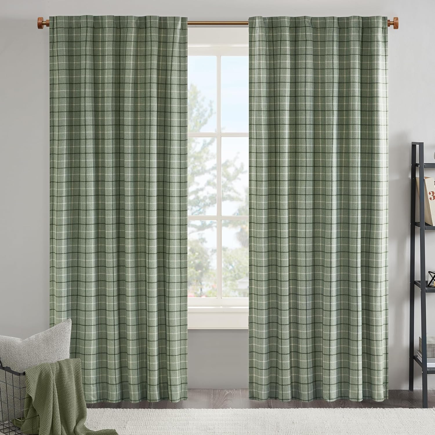 Green Plaid Thermal Insulated Room Darkening Curtains 50″x95″ Anaheim Style
