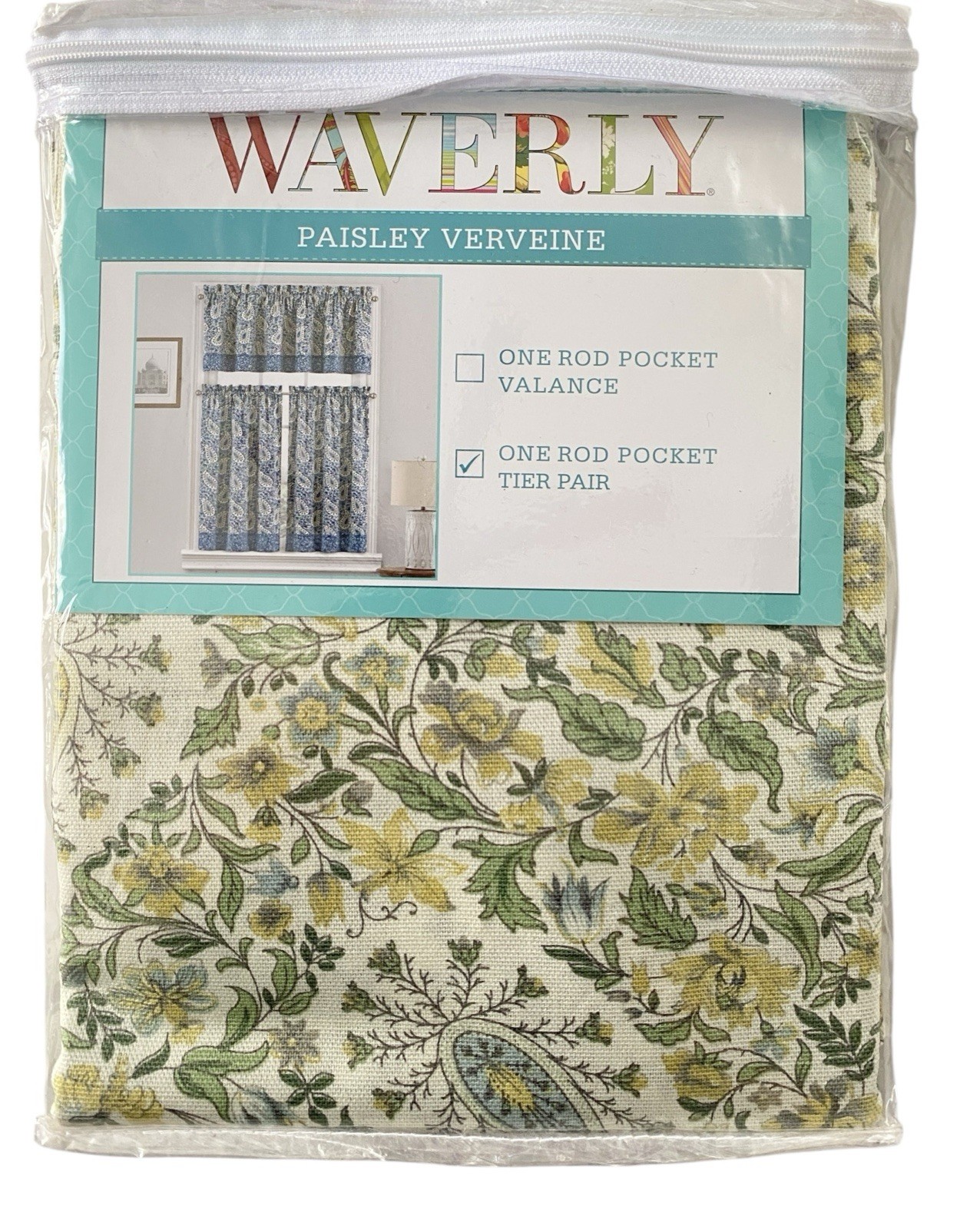 Waverly Paisley Verveine Window Tier Pair, 52X36