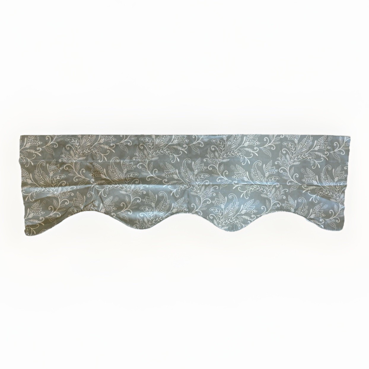 Paisley Sage Lined Rod Pocket Scalloped Valance Scrolling Leaves Pattern