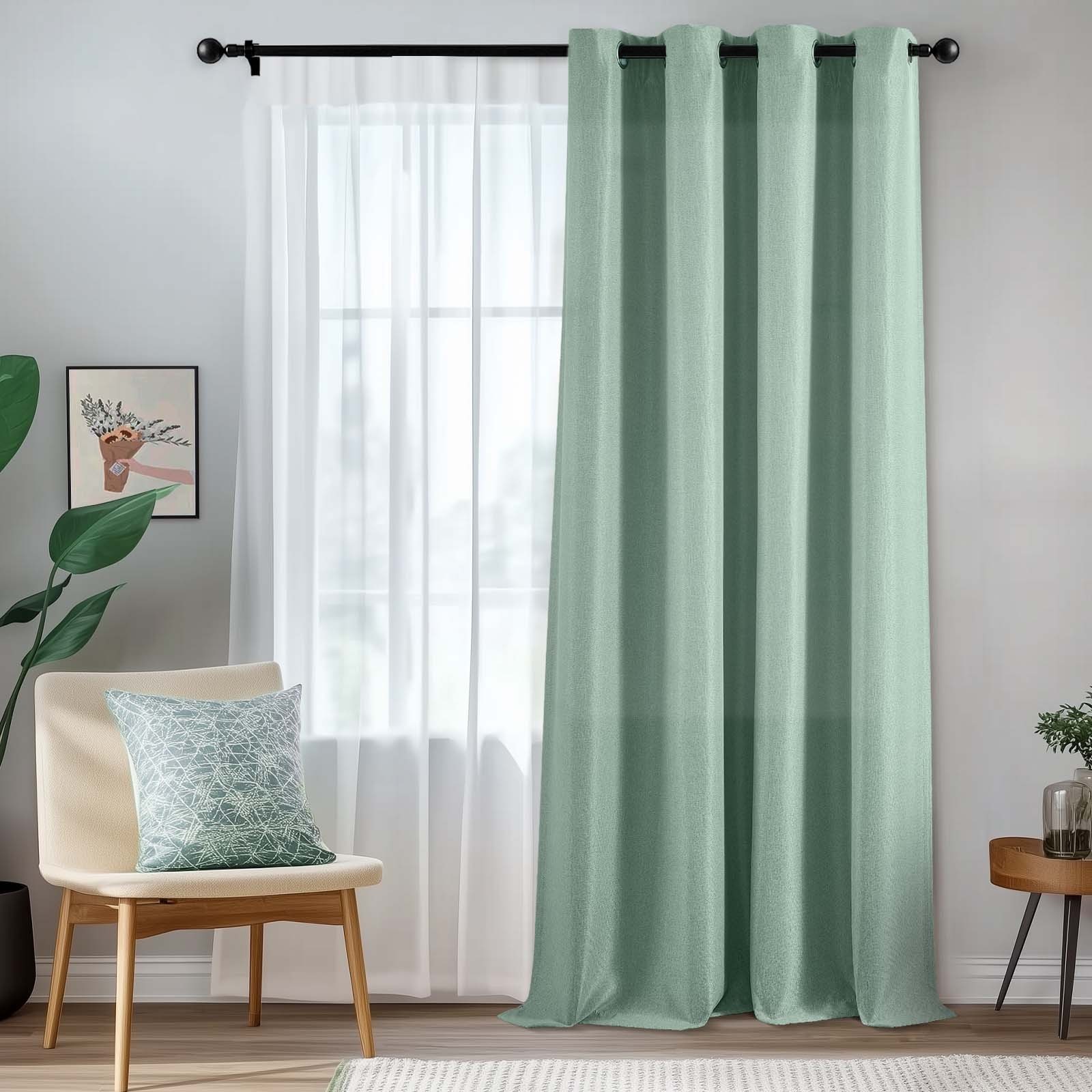 Linen Textured Blackout Curtains 1Panels Room Darkening Thermal Grommet