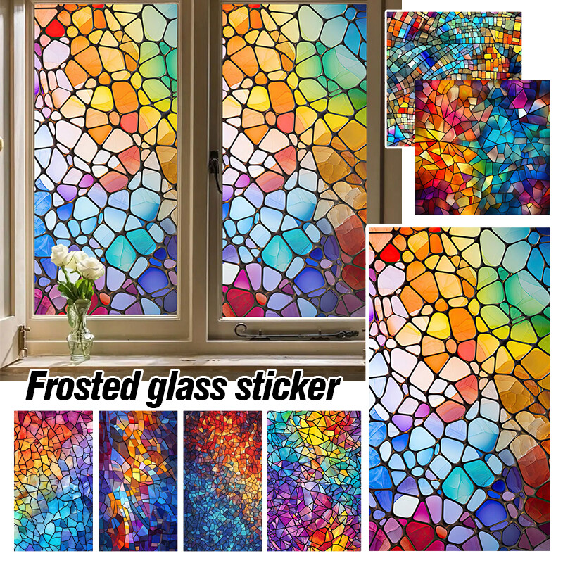 Church Stained Glass Film Frosted Window Sticker Bathroom Office HomeDecor Retro