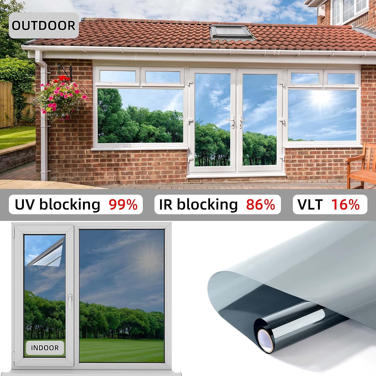 One-Way Window Privacy Film with Free Installation Tools Premium PET Material