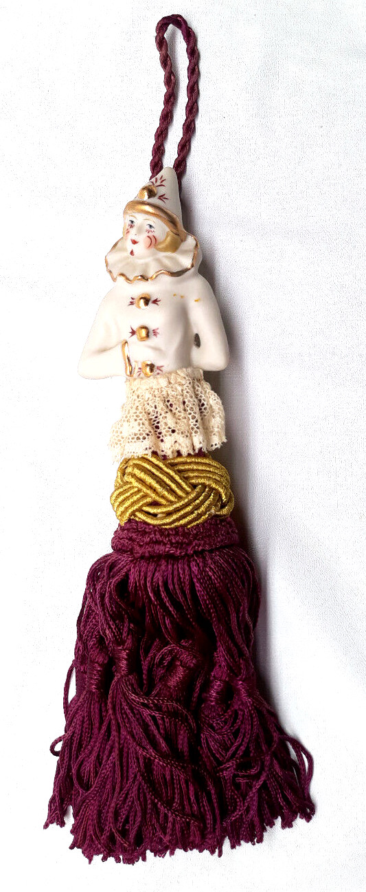 Key Tassel With Porcelain Clown Topper 8″ oal