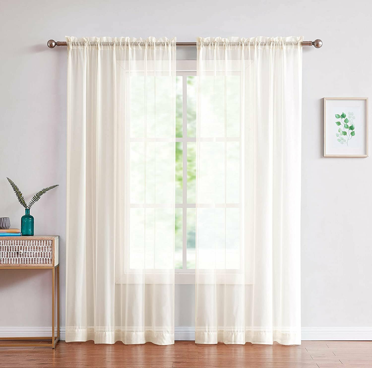 DecoSource – 2 Rod Pocket Sheer Curtains Panels – Voile Curtains for Window…