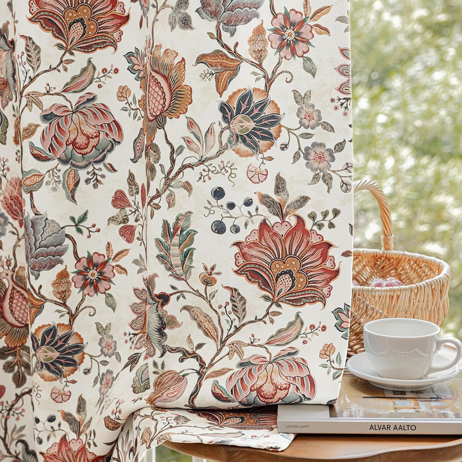 FMFUNCTEX 100% Boho Blackout Floral Curtains for Bedroom, Vintage Flower Pattern