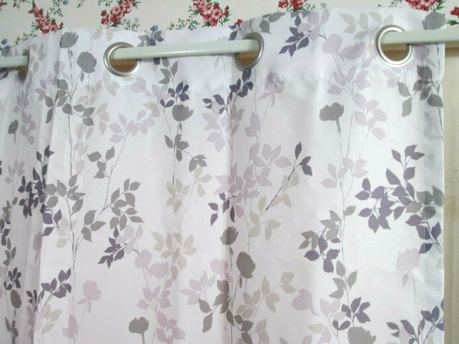 W 48″ x L 63″ White with Tan, Beige and Purple Leaves Grommet Curtain Panel