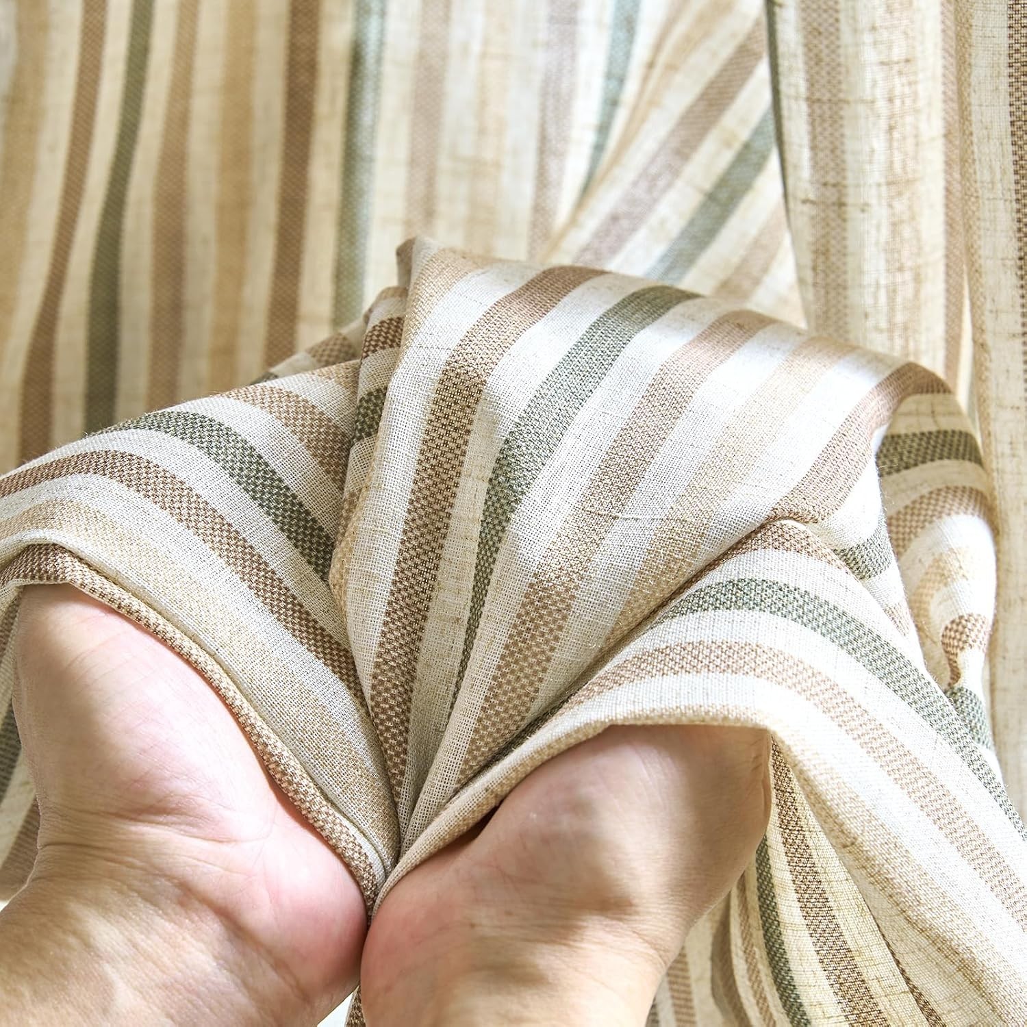 Charming Striped Grommet Curtains for Kids Room – Multi Green & Beige 2 Panels