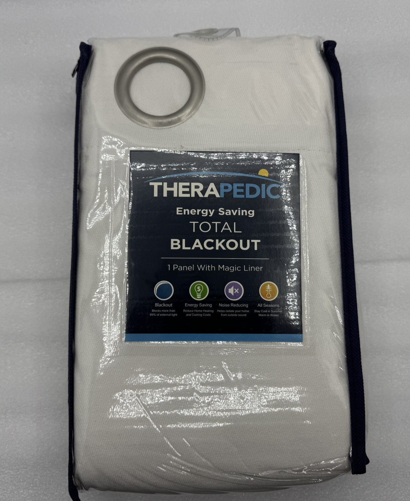 THERAPEDIC 52×95” Nantes White Total Blackout Panel Block Light & Reduce Noise