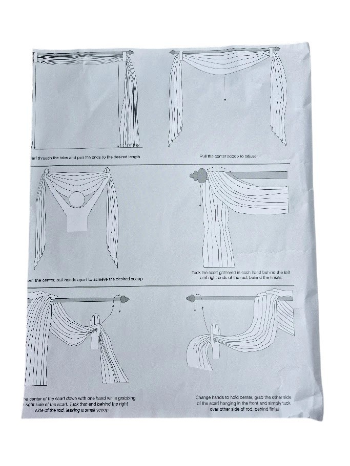 Madison Park 42″W x 144″L Solid Sheer Window Scarf & Tiebacks Harper White New