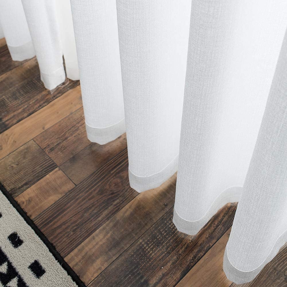 Voile Curtain, Faux Linen, Semi Sheer, With Rings, For Bedroom, Living…